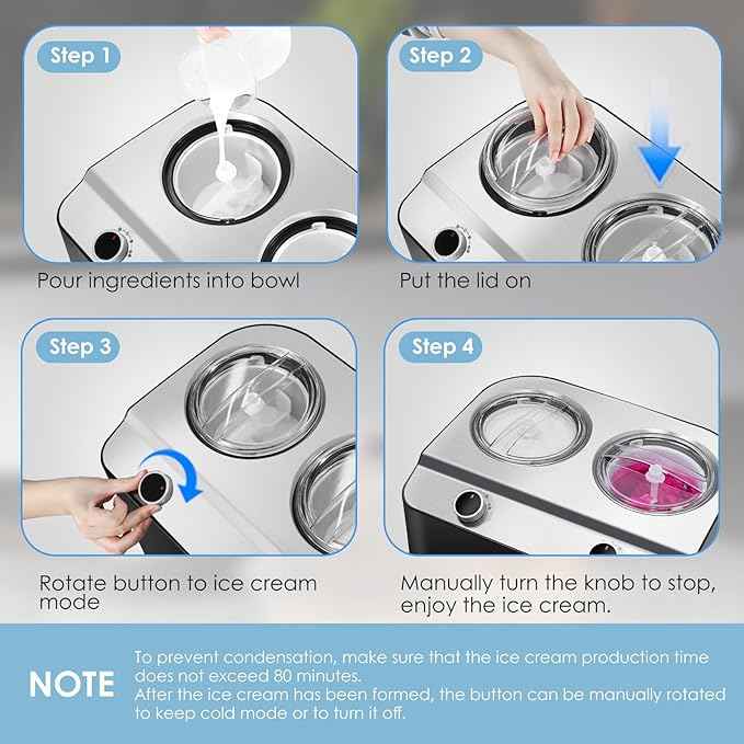 Homtone 2 Flavor Ice Cream Maker,Automatic Compressor Ice Cream Maker Machine with 2 Bowls,2.6QT (2 x 1.3qt) Largest Capacity & Fastest Freezing Ice Cream Machine, 3 Modes, Keep Cool Function