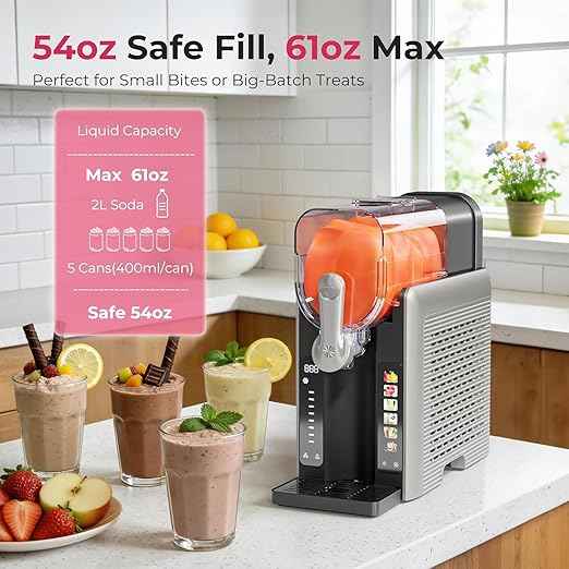 Slushie Machine for Home, No Ice Needed Frozen Drink Maker with Auto-Clean, LED Display, Perfect for Margaritas, Frappés, Milkshakes and More, Family Gatherings & Home Bar, Grey, 1 Pack+6 Modes