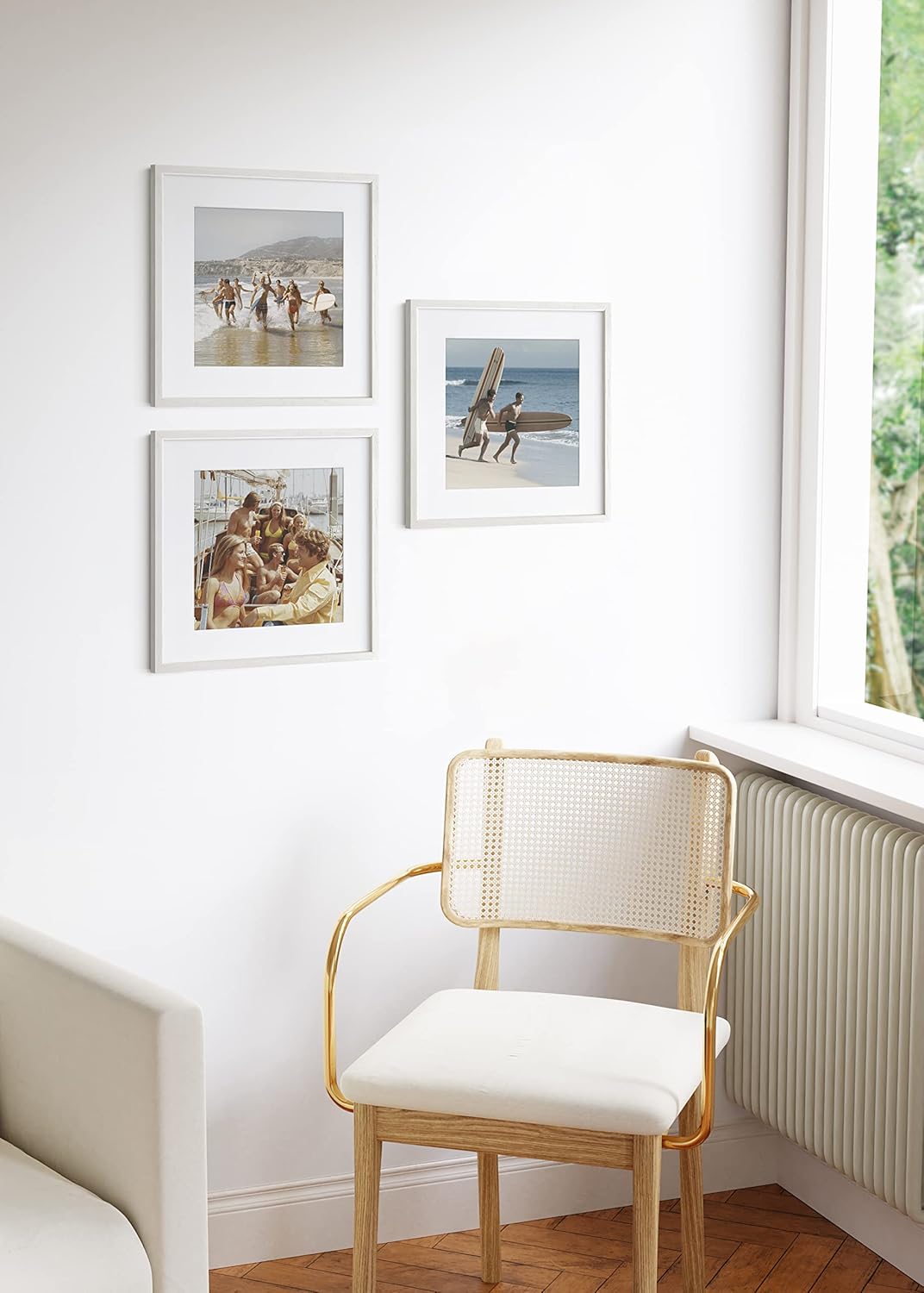 HAUS AND HUES Solid Oak Wood 16â€x16â€ Picture Frames Matted to 12â€x12â€ Set of 3-16x16 Square White-Poster Frames, Square Frames 16x16 for-Wall, White Wood Picture Frames, 16 x 16 Matted White Frames