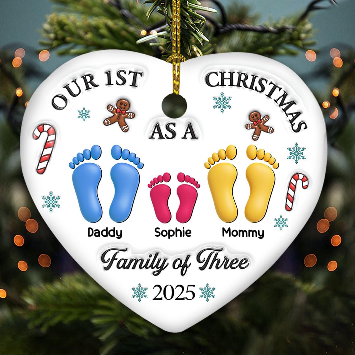 Custom Heart Ceramic Ornament – Our First Christmas Personalized Gift for Newlyweds or Newly Married Woman, Ideal Christmas Keepsake