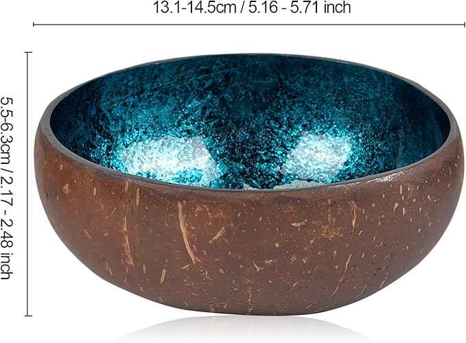 ChezMax Natural Coconut Round Bowl - Mother of Pearl Inlaid Shell Key Bowl & Candy Container - Handcrafted for Decoration