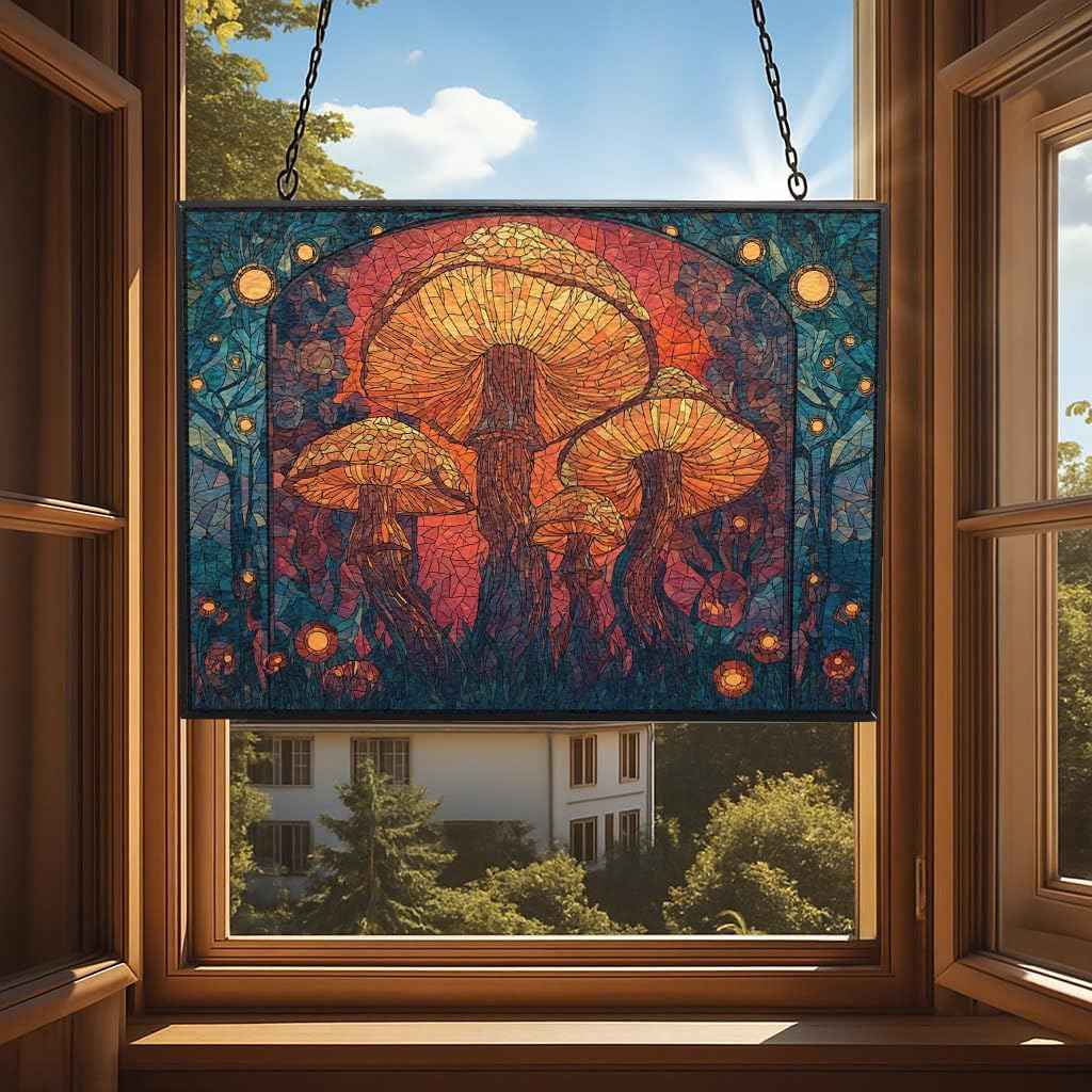 Rectangle Mosaic Enchanted Forest Stained Glass Suncatcher Window Hangings, Suncatchers Colorful Glass Panel Sun Catchers Gifts, Decoration for Home Garden Christmas Party Wedding