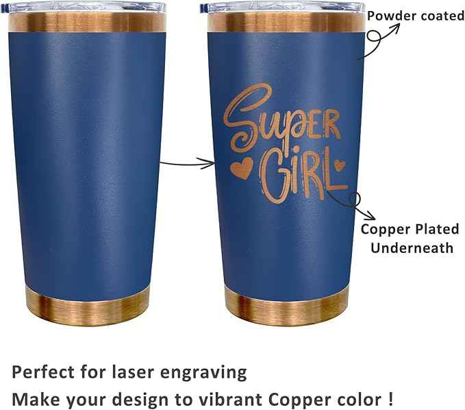 20 oz Tumblers Stainless Steel Tumbler with Lid and Straw Insulated Copper Coffee Mug for Laser Graving 21oz Powder Coated Cup(Navy,6 pack)