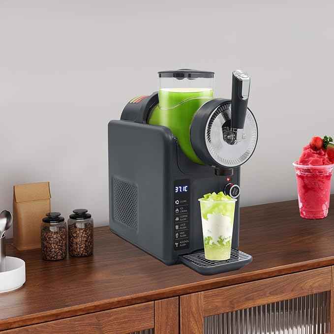 Slushie Machine, 185W Commercial Grade Frozen Drink Maker with 5 Modes + Self-Cleaning, 0.48Gal Capacity for Milkshakes Ice Cream Slushies, Home Party Restaurant Bar Use (Grey)