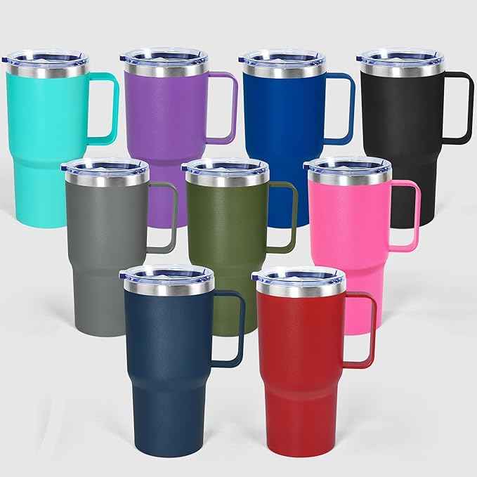 20 oz Tumbler with Handle, insulated cup coffee mug with lid, straw and handle, Double Wall Stainless Steel Vacuum Coffee Tumbler travel mug spill proof, 1pcs Black