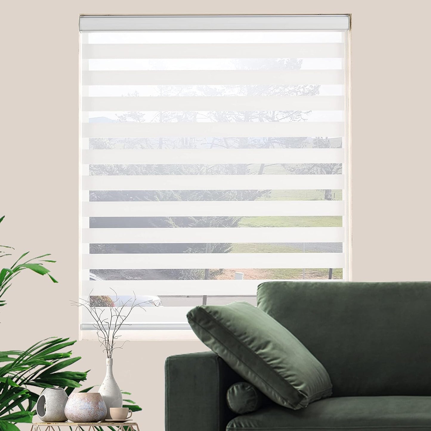 Zebra Roller Shades, Dual Layer Roll Up Blind for Living Room, Semi Sheer Shades Window Privacy Light Control for Day and Night, (Maximum Height 72inch, White Color, Width 30 inch)