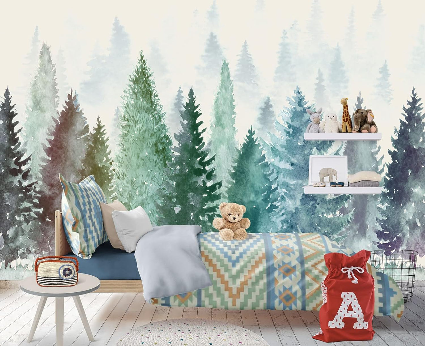 Colorful Watercolor Forests Children's Nursery Wall Mural Wallpaper 137" x 100"