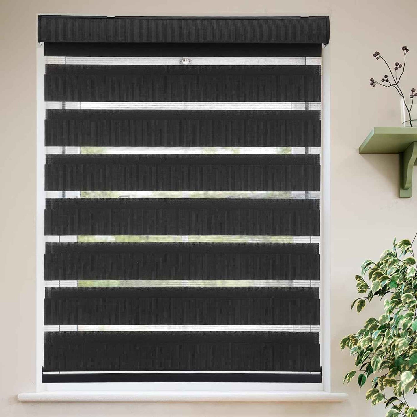 MYshade Roller Shades Zebra Blinds for Indoor Windows Cordless Day and Night Light Filtering Dual Layer Roller Window Blinds & Shades, Easy to Install, Size 22" W x 72" H, Black