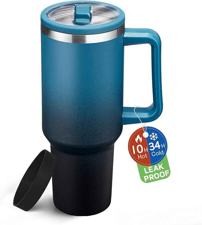 BENZZO 40 oz Tumbler with Handle - Flip Straw Spill Proof Stainless Steel Water Bottle, Insulater Water Cups Travel Coffee Mug Cold for 34H