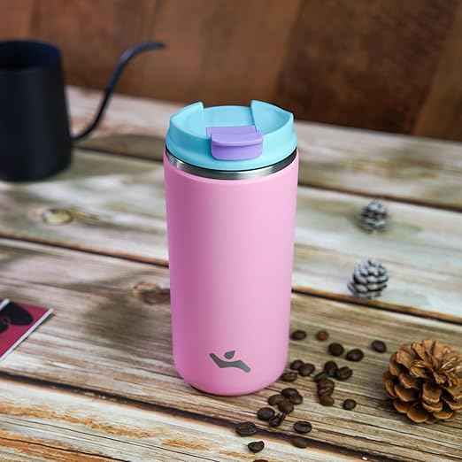 Konokyo Tumbler with Lid, 16 oz Travel Coffee Mug Double Wall Vacuum Stainless Steel Thermal Metal Cup Insulated Water Bottle,Pink