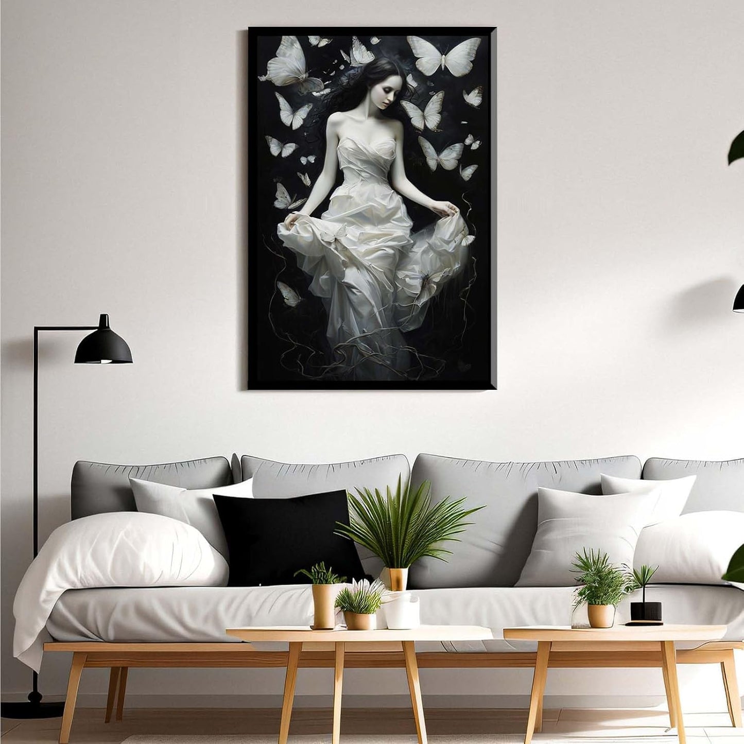 JFHCQJPK Vintage Gothic Feminine Canvas Wall Art Print Butterfly Poster Moody Preppy Wall Art Dark College Decor for Home Bedroom12x16in Metal blackFramed
