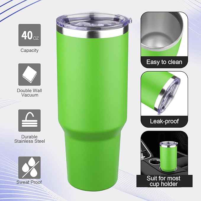 40 oz Tumbler with Lids and Straws Double Wall Vacuum Insulated Tumbler Cup,Stainless Steel Leak-proof Thermal Tumbler Powder Coated Travel Coffee Mug for Cold and Hot Drinks,Avocado Green
