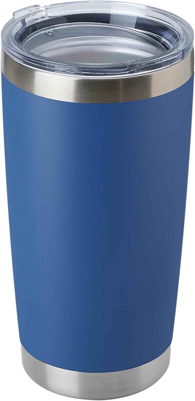 DOMICARE 20oz Stainless Steel Tumbler Bulk with Lid, Double Wall Vacuum Insulated Travel Mug, Powder Coated Coffee Cup, Dark Blue, 1 Pack