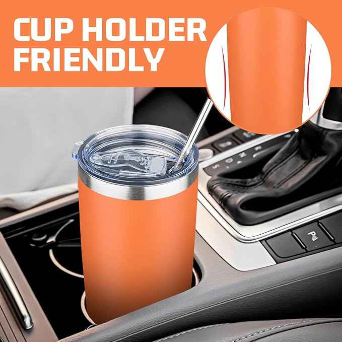 20 oz Tumbler with Lids and Straws, Stainless Steel Insulated Travel Coffee Mug, Double Wall Vacuum Insulated Tumblers, Powder Coated Coffee Tumbler for Cold & Hot Drinks (Mix Color-7, 6 Pack)