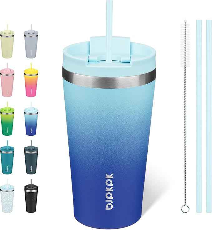 BJPKPK 18oz Insulated Tumbler With lid And Straw Stainless Steel Tumblers Travel Coffee Mug Reusable Thermal Cup,Sky