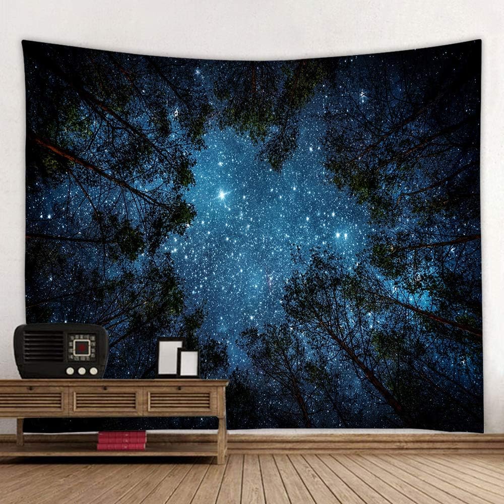 Llamazing Forest Tapestry Home Decor Landscape Tapestry Living Room Bedroom Decoration Tapestry Magic Tapestry Curtain (Looking Up at The Stars, 90.5''L×70.8''W)