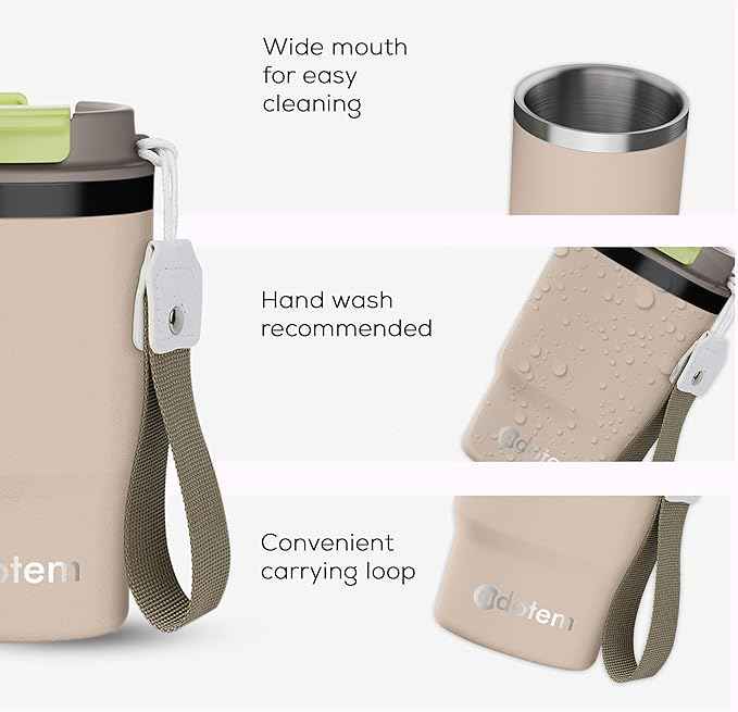 Insulated 16oz Stainless Steel Tumbler Mug Leakproof Double Walled Vacuum Thermal Coffee Cup with 2-in-1 Straw & Lid, Cupholder-Friendly Travel Mug for Hot & Cold Drinks (Beige)
