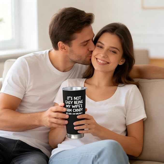 Gift For Couples Anniversary & Valentine's Day with Romantic Love Quote:not easy beimg my wife's arm candy, Insulated Coffee Cup，20 oz Tumbler