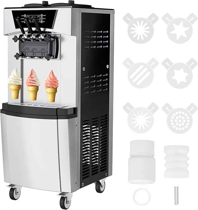 Commercial 2+1 Flavors Ice Cream Machine 5.8 to 8 Gal per Hour, 2200W Vertical Soft Serve with LCD Display, Auto Clean, High Productivity, Perfect for Restaurant