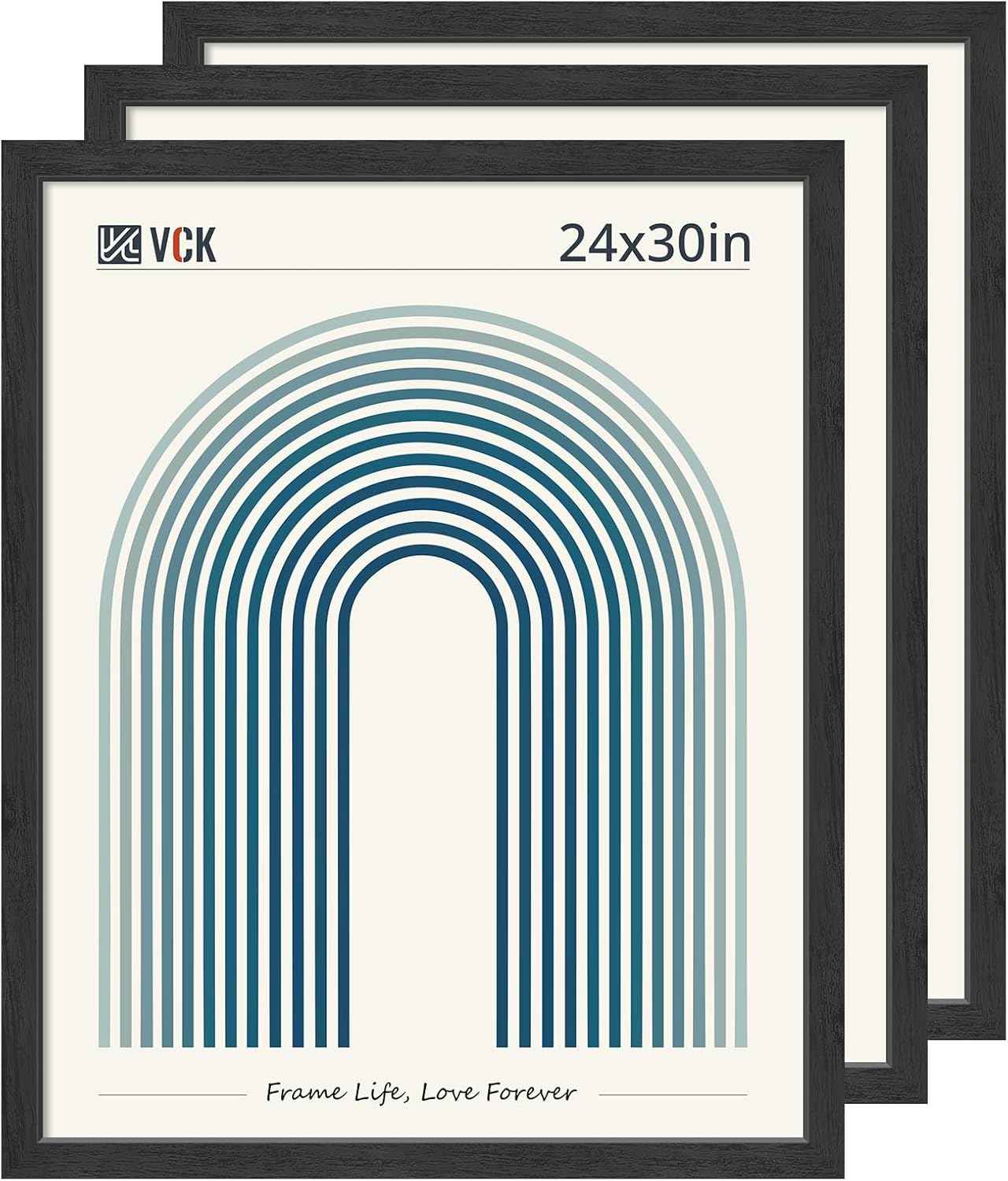 VCK 24x30 Poster Frame Solid Wood Black 3 Pack Picture Frames 24 x 30 Inches with Wall Mounting Hanging