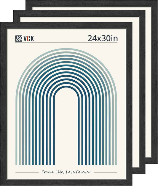 VCK 24x30 Poster Frame Solid Wood Black 3 Pack Picture Frames 24 x 30 Inches with Wall Mounting Hanging
