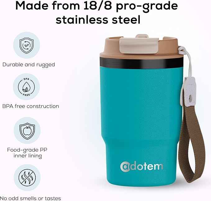 Insulated 16oz Stainless Steel Tumbler Mug Leakproof Double Walled Vacuum Thermal Coffee Cup with 2-in-1 Straw & Lid, Cupholder-Friendly Travel Mug for Hot & Cold Drinks (Blue)