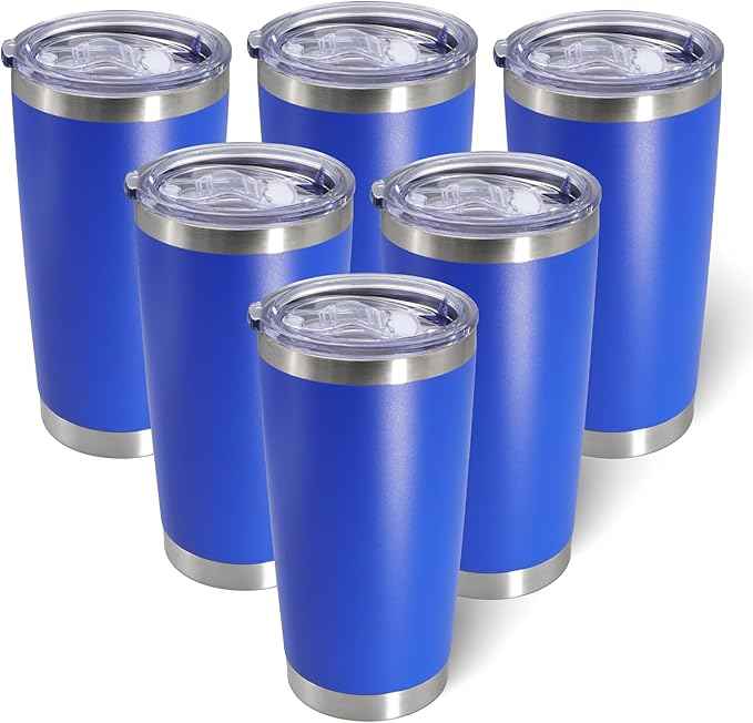 AIANJI 20oz Tumbler Bulk Stainless Steel Tumblers with Lid Vacuum Insulated Double Wall Travel Coffee Mug Powder Coated Tumbler Cup for Hot and Cold Drinks(Dark Blue, 6 pack)