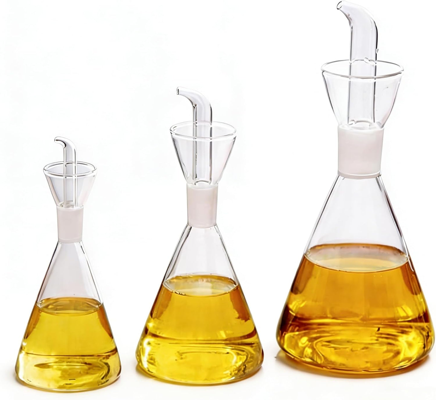 ELETON Conical 8 oz Glass Oil Dispenser – No Drip Olive Oil Cruet with Leak-Proof Spout, Easy-Fill Wide Mouth, Borosilicate Bottle for Kitchen & BBQ