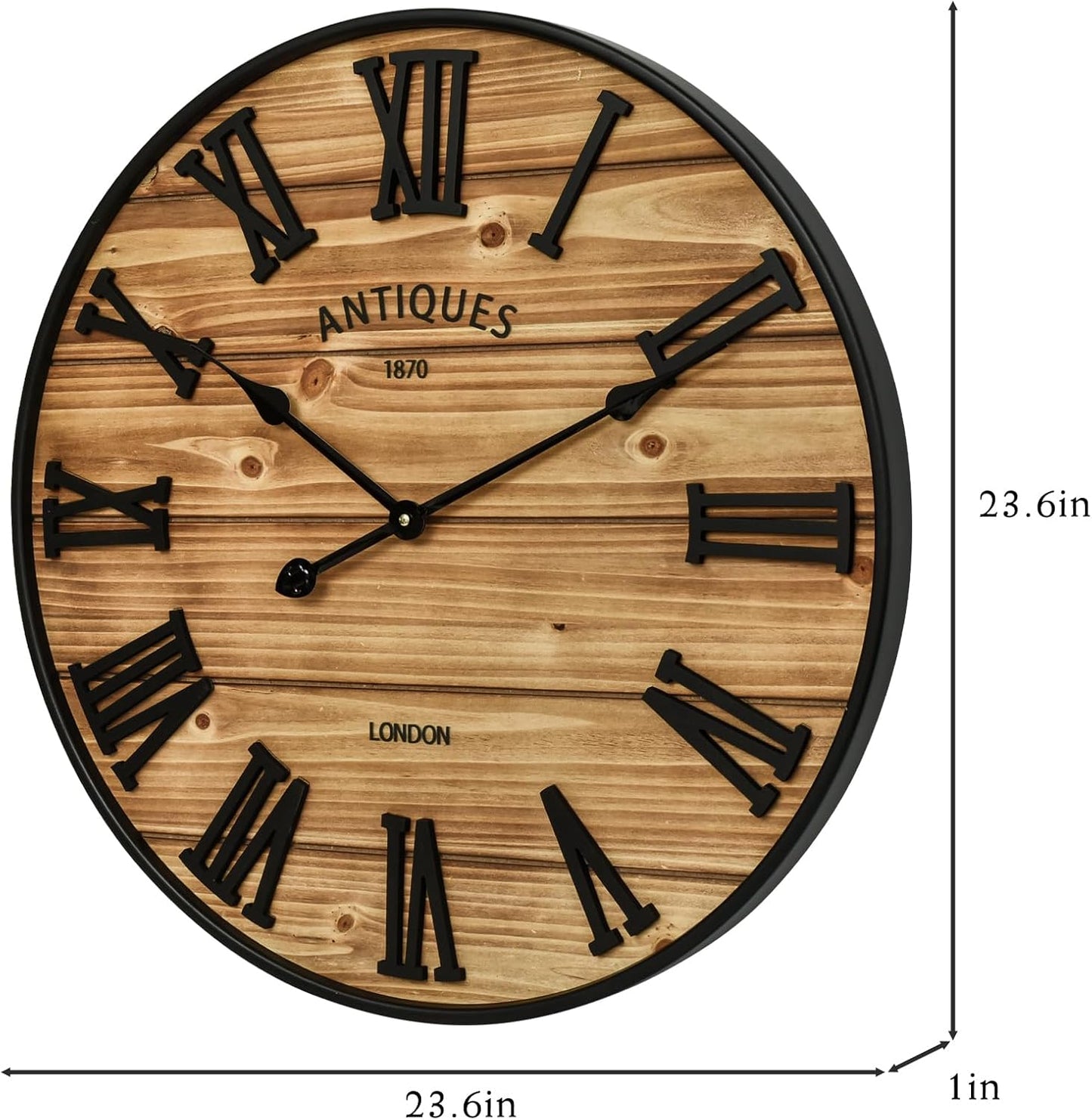 24 Inch Farmhouse Wall Clock - Antique Rustic Wood Finish, Silent Battery-Operated Timepiece with Stylish Decor for Home, Office, Kitchen, Bedroom & Living Room