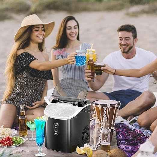 Antarctic Star Nugget Ice Maker Countertop, 34 lbs/Day Pellet Ice Machine with Self-Cleaning, Fast Ice Ready in 10 Minutes, Portable Ice Maker with Handle for Home, Office, RV, Camping(Black)