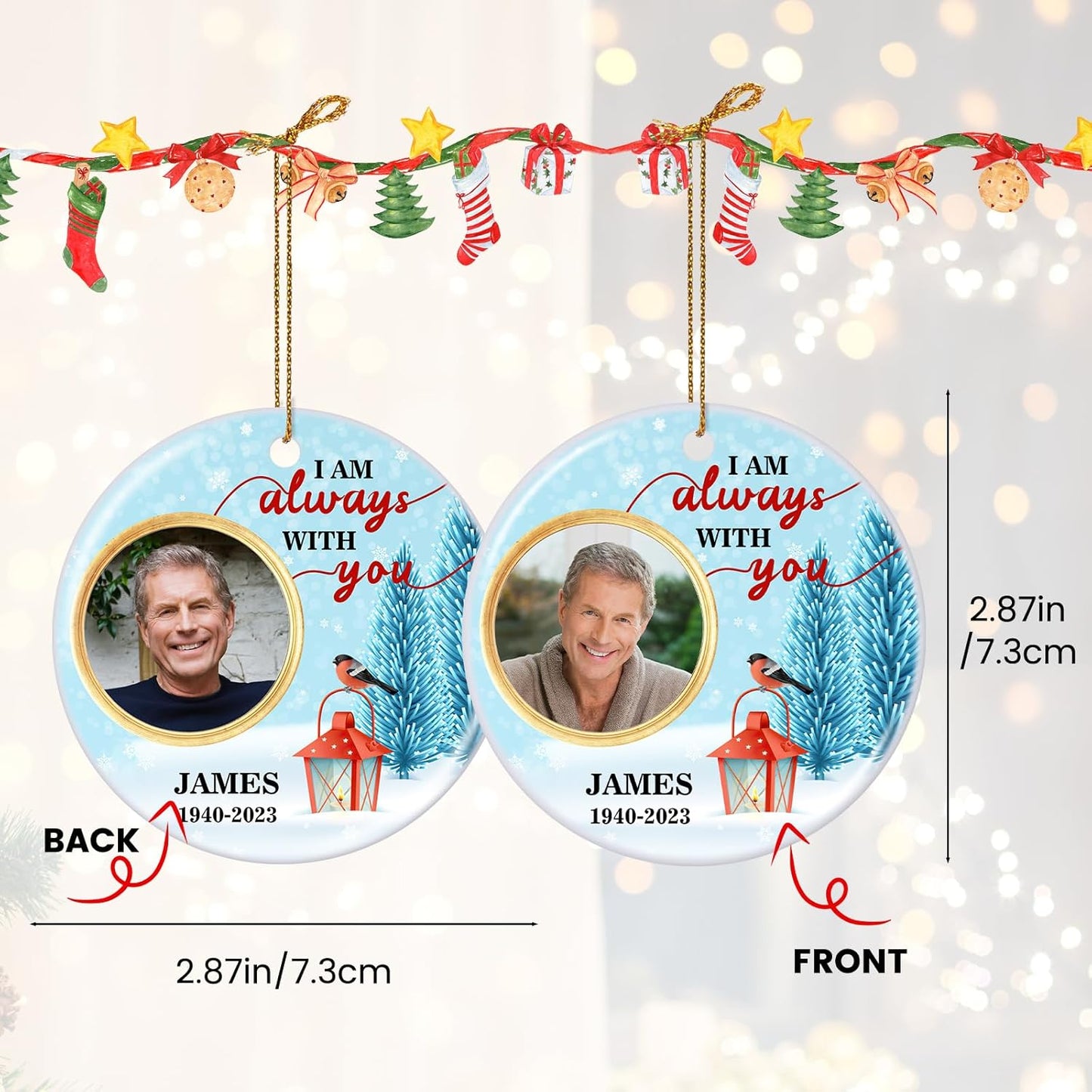 Customized Sympathy Gift for Loss of Loved One - Personalized Christmas Photo Ornaments 2025 - Custom Photo, Name, Years Memorial Gifts