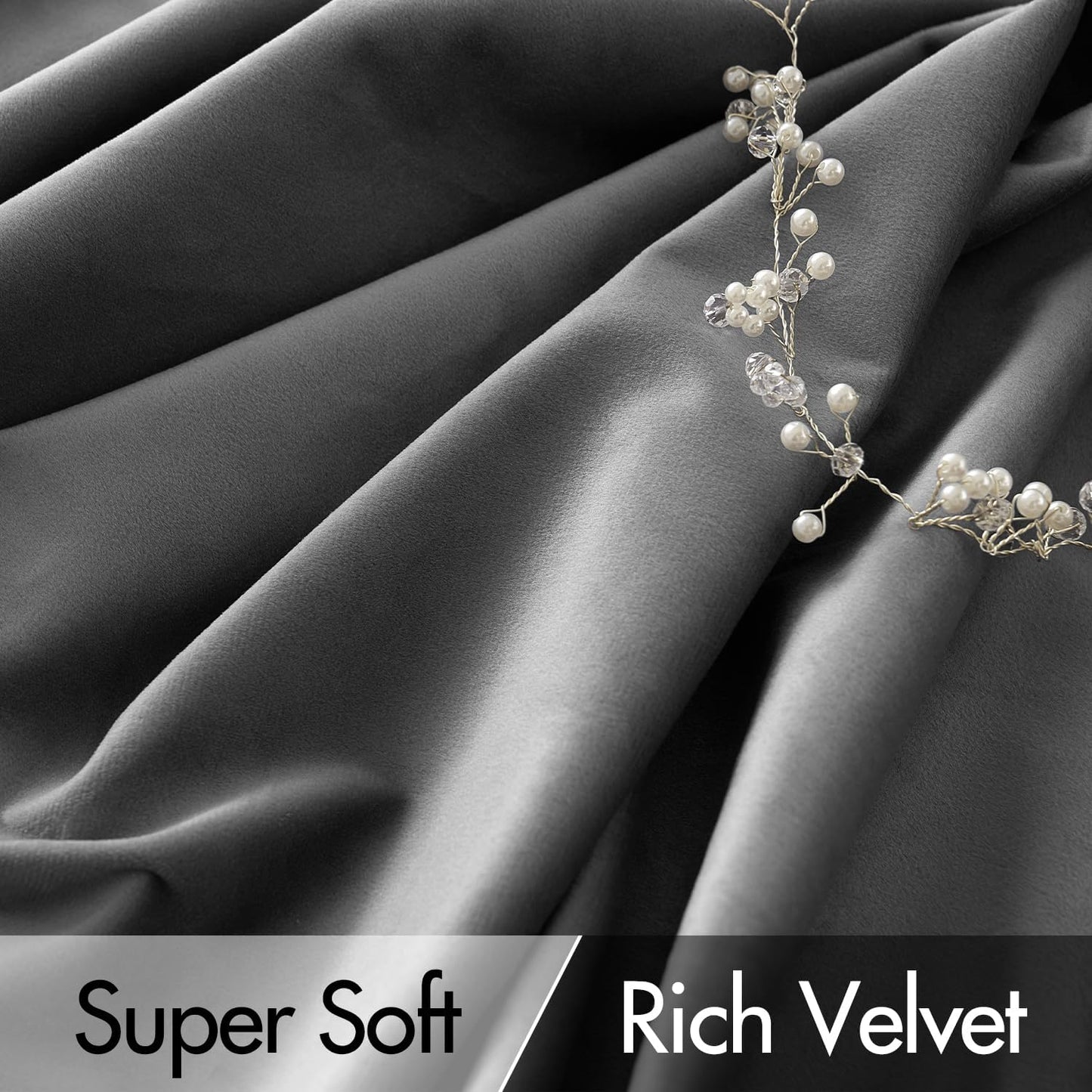 MIULEE Grey Velvet Curtains 90 inches Long 2 Panels - Luxury Pinch Pleated Room Darkening Window Drapes for Bedroom Living Room Thermal Insulated Super Soft Blackout, Back Tab Rod Pocket Gray