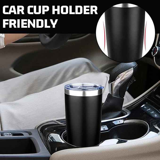 20oz Tumbler with Lid Double Wall Vacuum Insulated Travel Coffee Mug Stainless Steel Thermal Cup Powder Coated Sturdy Coffee Tumbler Bulk for Hot and Cold Beverage (Black,6)