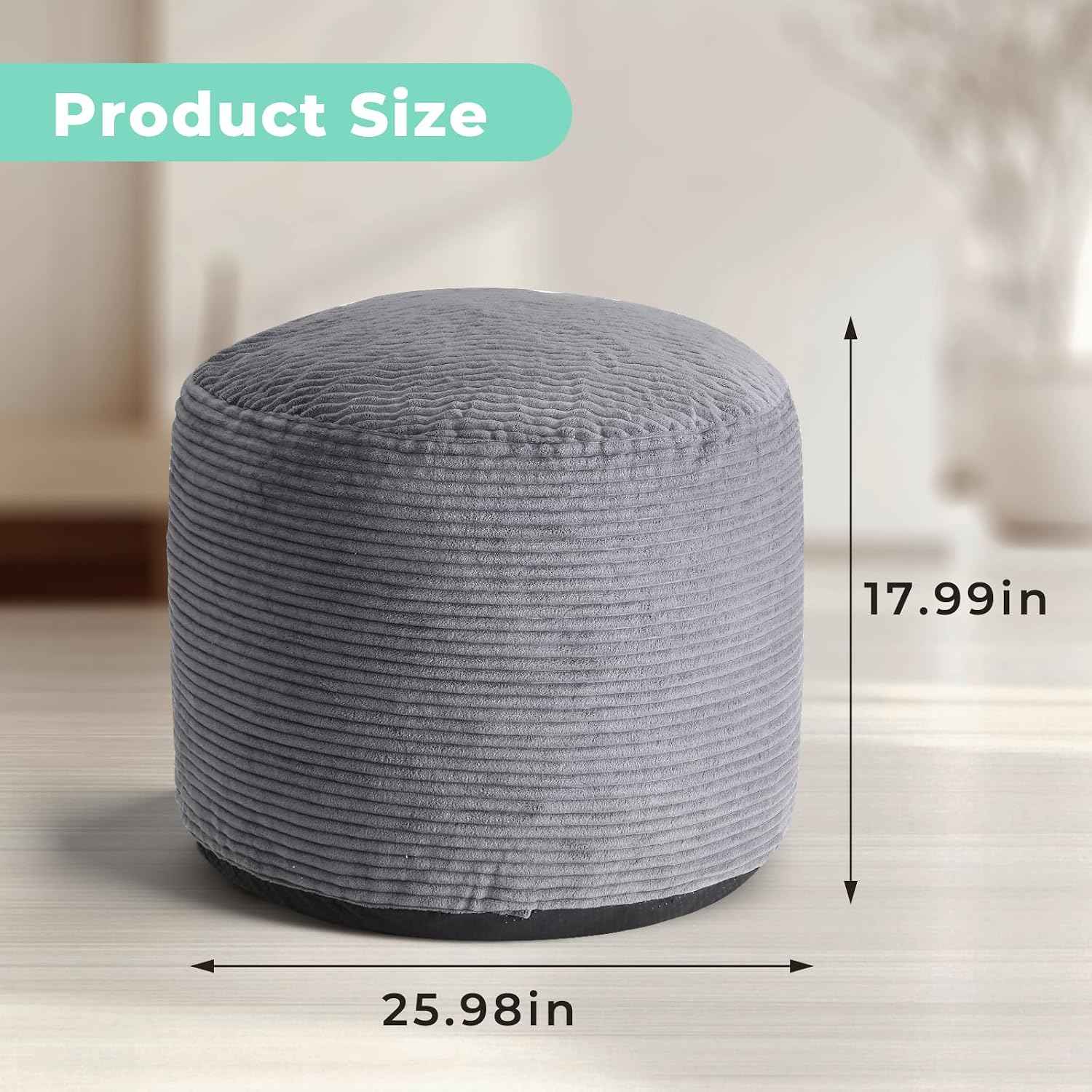 Dual-Size Corduroy Ottoman with Hidden Zipper – Ergonomic Memory Foam Footrest Poufs for Office Desks, Couches & Delicate Floors,Dark Gray 26"x 18"