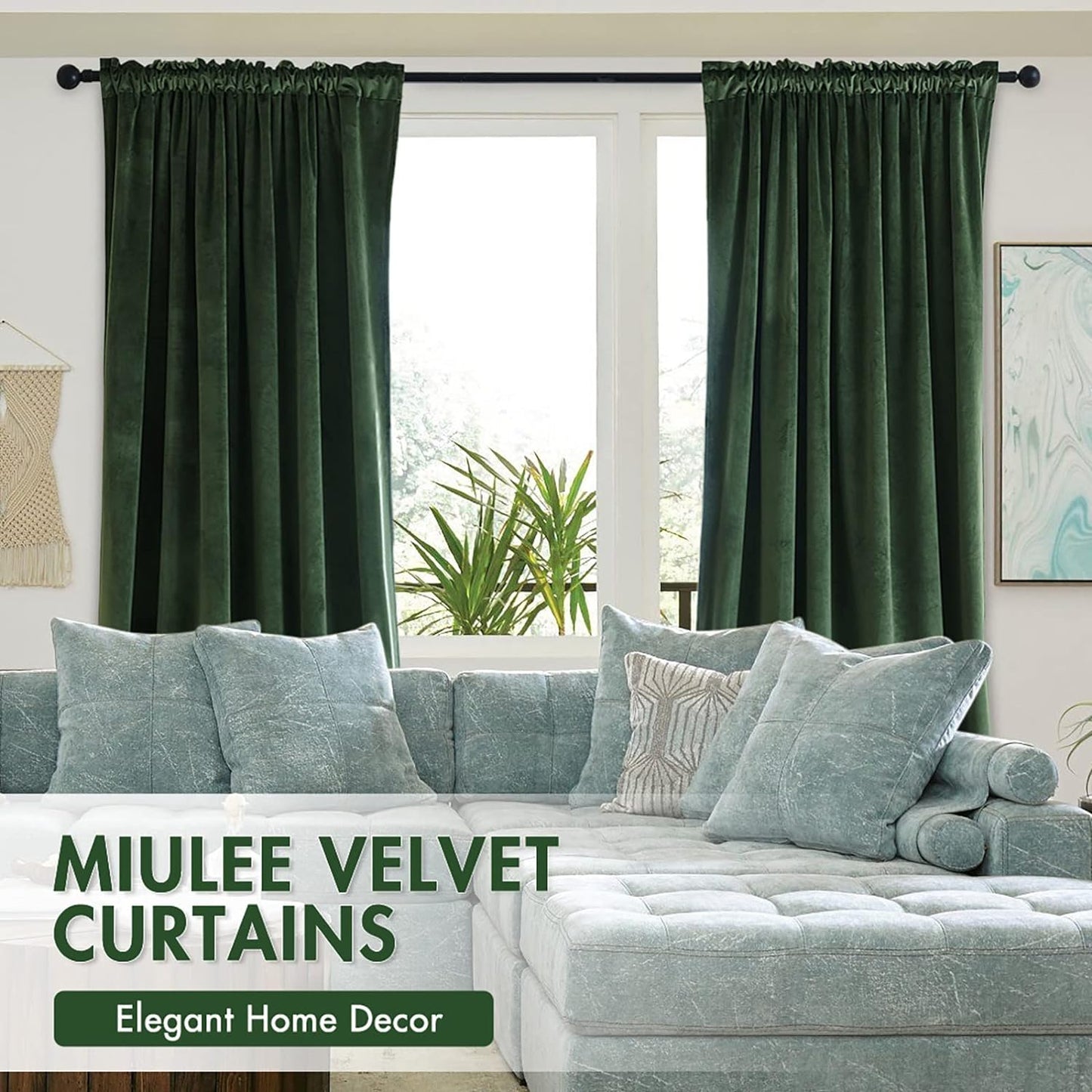 MIULEE Olive Green Velvet Curtains Thermal Insulated Blackout Curtain Drapes for Bedroom Living Room Darkening 108 Inches Long Curtains Panels Rod Pocket Set of 2
