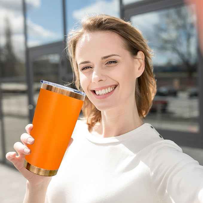 20 oz Tumblers Stainless Steel Tumbler with Lid and Straw Insulated Copper Coffee Mug for Laser Graving 33oz Powder Coated Cup(Orange,1 pack)