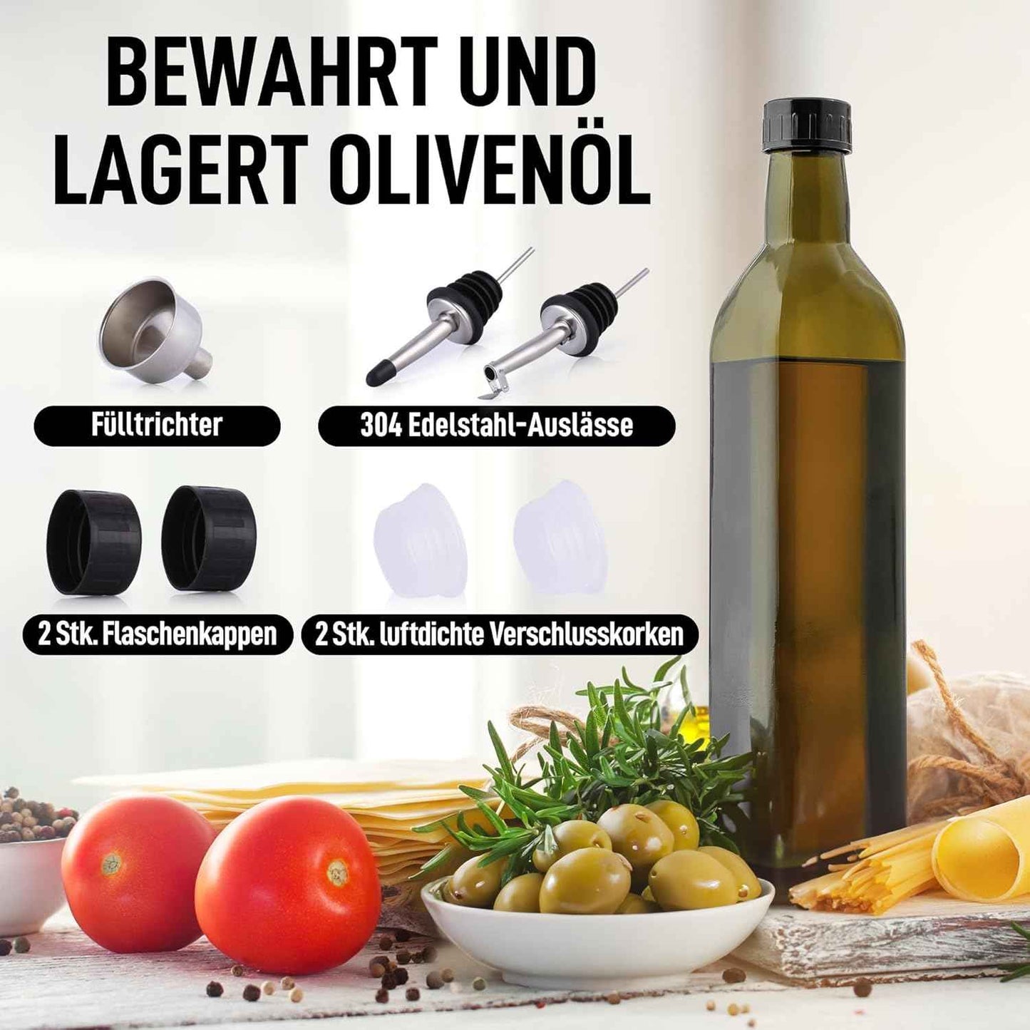 Zulay Kitchen 17oz Olive Oil Dispenser Bottle – Glass Oil Cruet with Spout, Funnel & Pourers, Easy-Pour Decanter for Kitchen Cooking and Serving (Dark Brown)