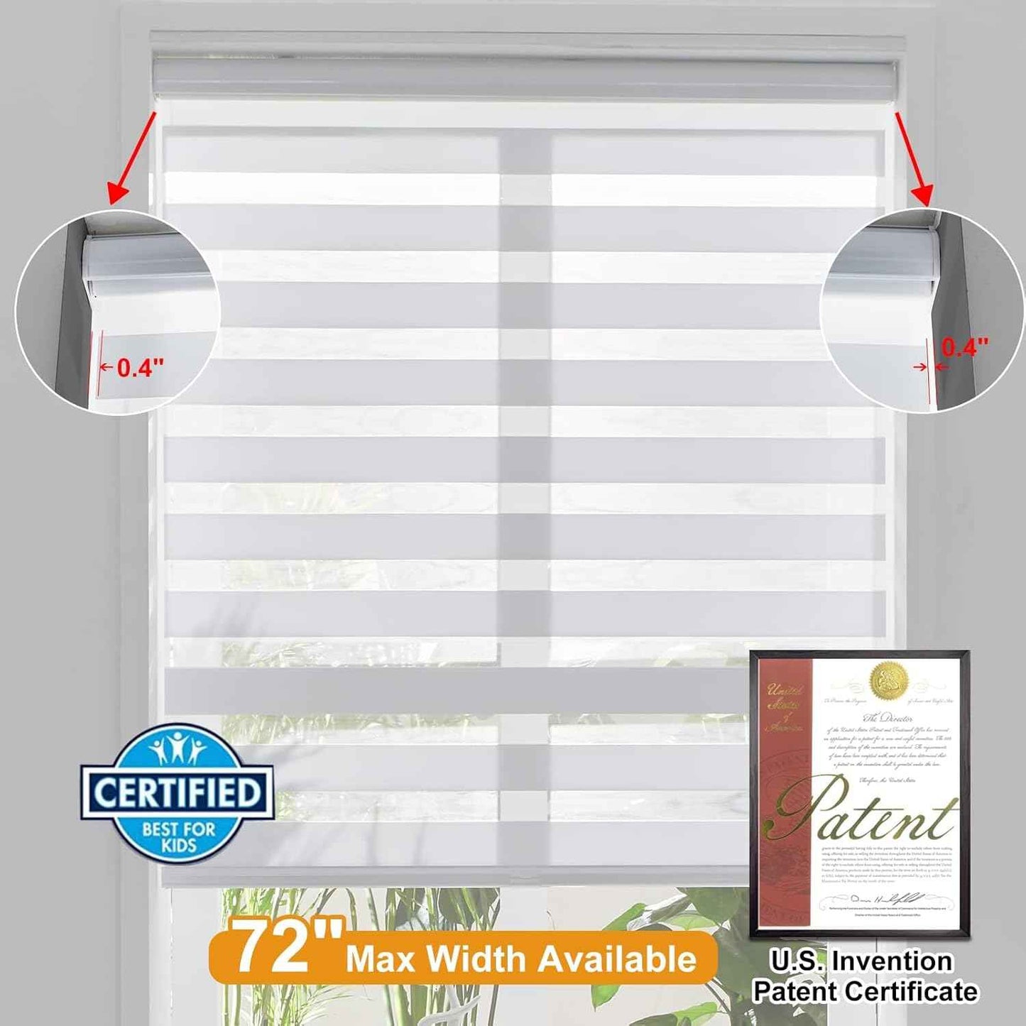 Persilux Cordless Zebra Blinds for Windows, Light Filtering Roller Shades for Windows (67" W x 72" H, White) Light Control for Day and Night, Light Filtering Sheer Shades for Home, Office, Bedroom