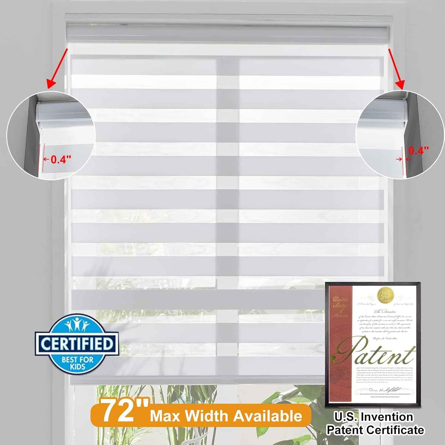 Persilux Cordless Zebra Blinds for Windows, Light Filtering Roller Shades for Windows (67" W x 72" H, White) Light Control for Day and Night, Light Filtering Sheer Shades for Home, Office, Bedroom