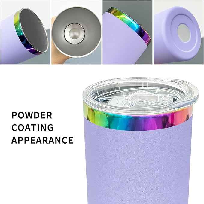 20 oz Skinny Tumblers Stainless Steel Tumbler with Lid and Straw Double Wall Vacuum Insulated Coffee Mug 20oz Powder Coated Cup for Hot and Cold Drinks(Purple,8 pack)