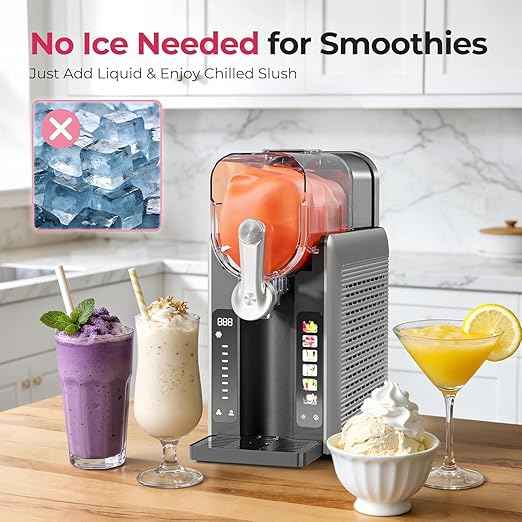 Slushie Machine for Home, No Ice Needed Frozen Drink Maker with Auto-Clean, LED Display, Perfect for Margaritas, Frappés, Milkshakes and More, Family Gatherings & Home Bar, Grey, 1 Pack+6 Modes