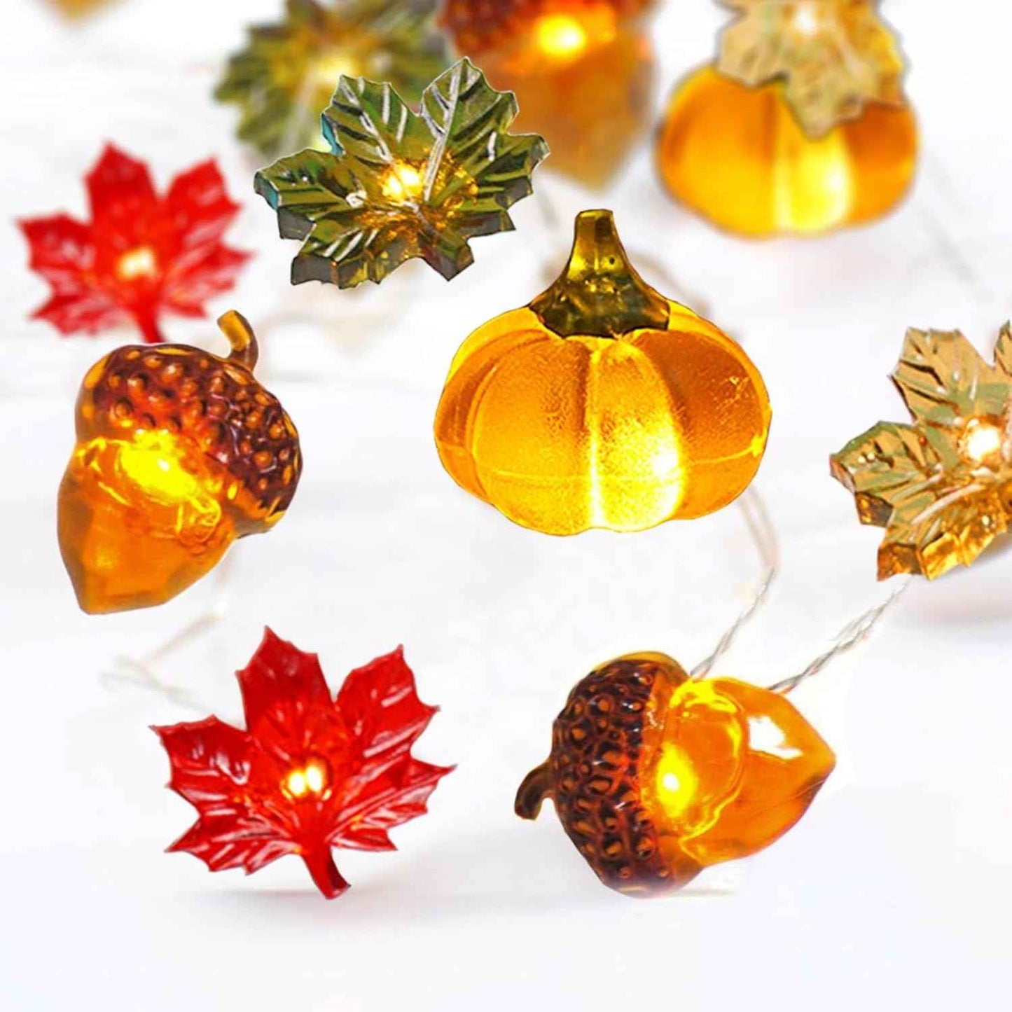 Thanksgiving Lights 10FT 30 LED Fall Lights 3D Pumpkin Maple Leaf Acorn USB/Battery Operated String Lights Halloween Decorations Indoor Fall Decorations for Home Garland Party Autumn
