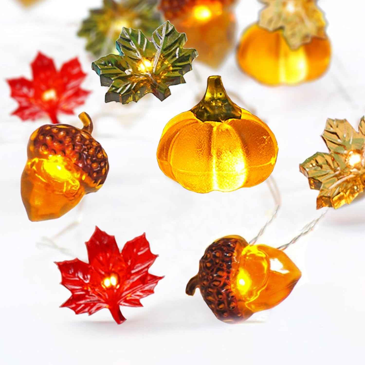 Thanksgiving Lights 10FT 30 LED Fall Lights 3D Pumpkin Maple Leaf Acorn USB/Battery Operated String Lights Halloween Decorations Indoor Fall Decorations for Home Garland Party Autumn
