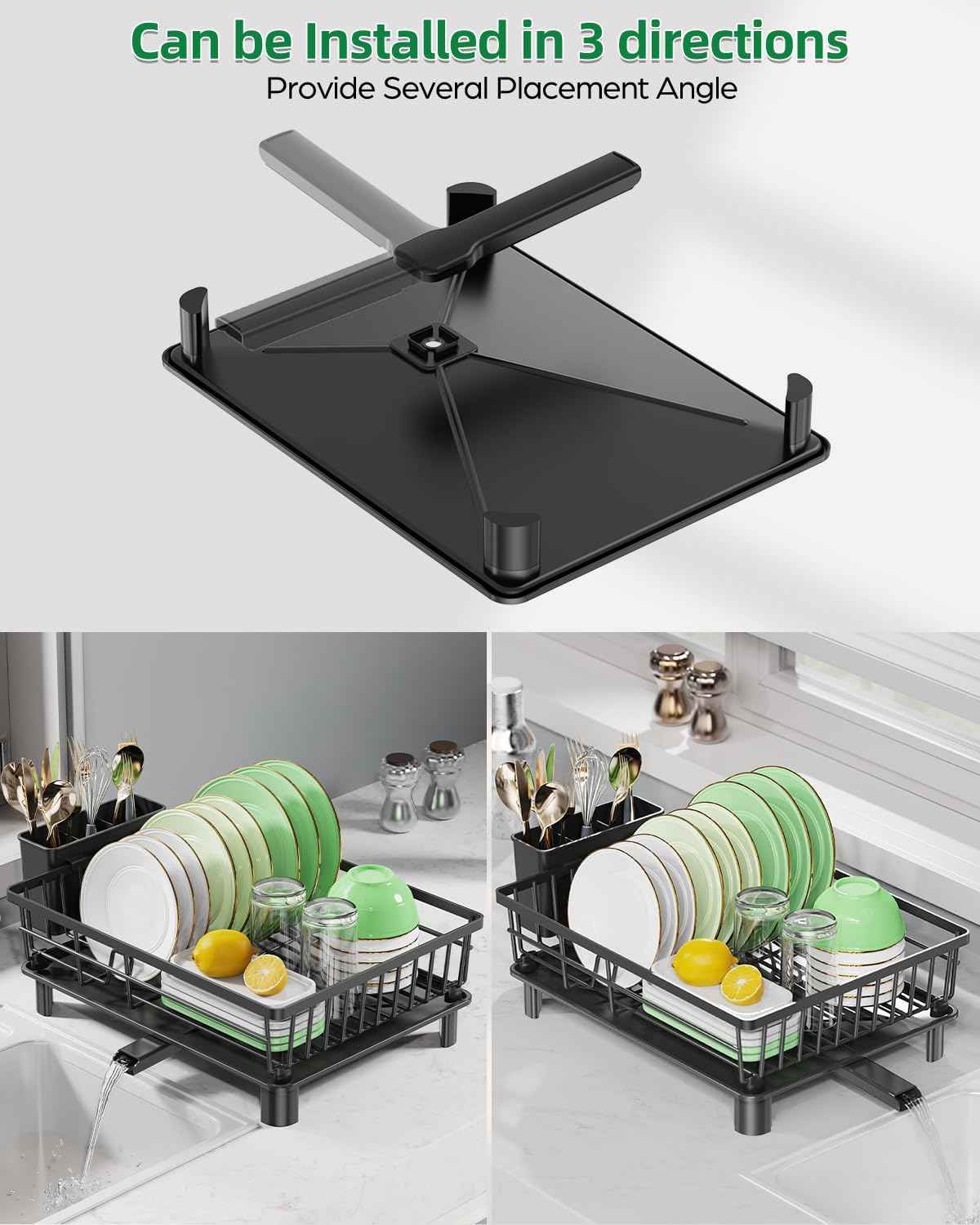 Dish Drying Rack for Kitchen Counter, Stainless Steel Drainer Anti Rust, Smart Drainage System Drainboard with Detachable Cutlery Holder, Handwash Dish Helper for Home, Apartment Space Saving