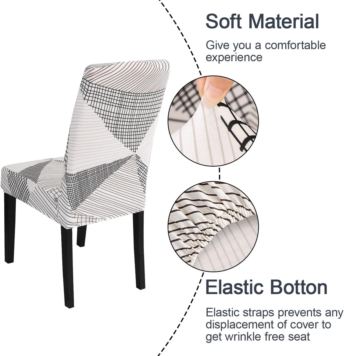 JQinHome White Chair Covers for Dining Room Set of 4, High Stretch Removable Washable Parsons Chair Slipcover for Home Party Hotel Wedding Ceremony (4PCS, Geometric)