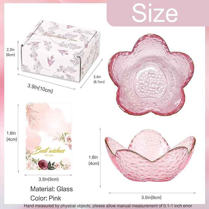 Gifts for Women Pink Flower Ring Dish Glass Jewelry Dish Jewelry Tray Cute Vanity Organizer Room Decor Aesthetic Nightstand Bathroom Decor Trinket Dish Ring Holder Dish Jewellery Tray Valentine's Gift