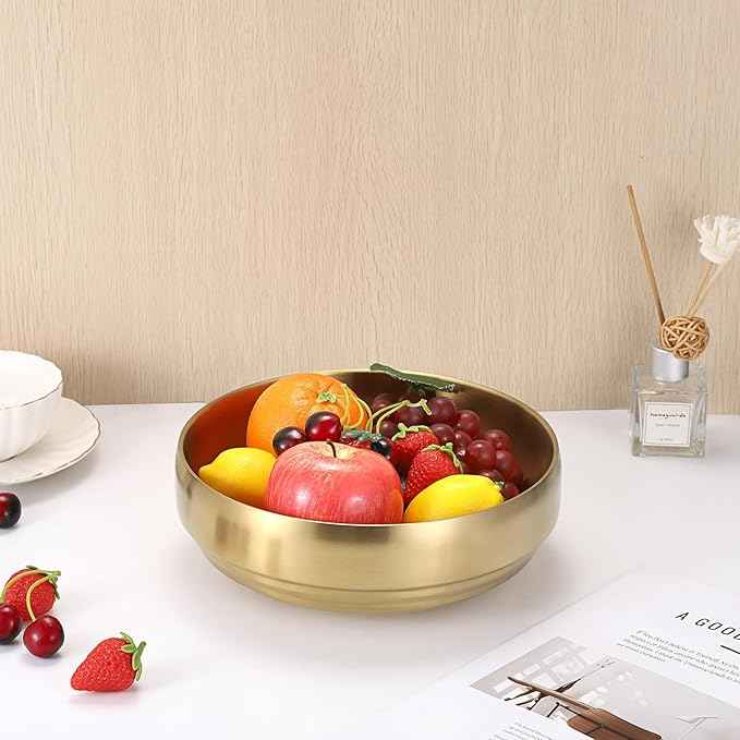 9.1 Inches Stainless Steel Bowl Decorative Key Bowl Golden Serving Bowl for Snack Fruit Dish Round Key Dish for Entryway Table Coffee Table Kitchen Counter