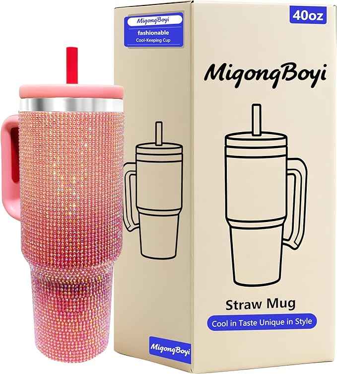 40-OZ Insulated Water Bottle,Insulated Stainless Steel Tumbler,Reusable Cold Drink Thermos,BPA-Free, Double-Wall Stainless Steel Water Bottle (Pink Gradient - Diamond, 40, Fluid Ounces)