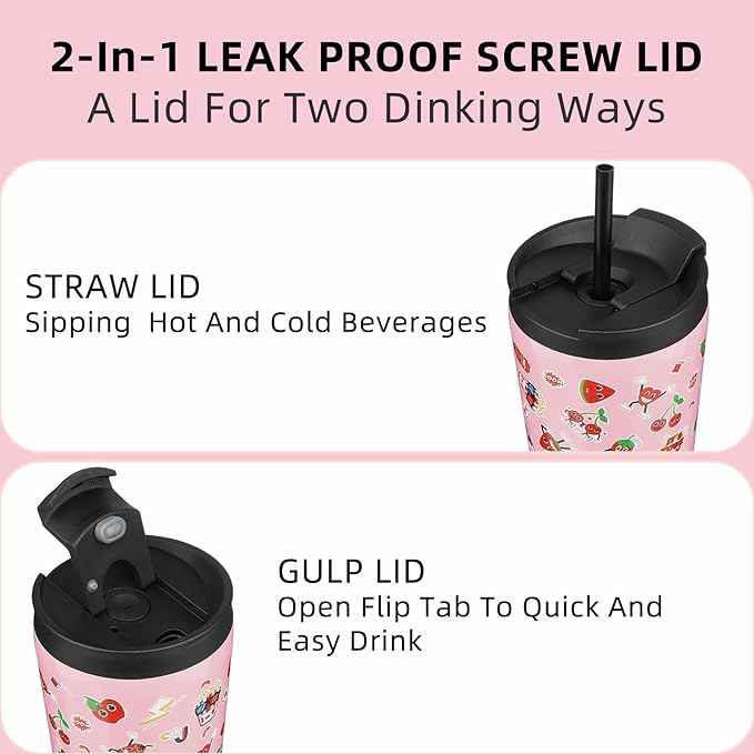 BJPKPK 22oz Stainless Steel Insulated Tumbler With lid And Straw Travel Coffee Thermal Tumblers Cup For Women And Men,Passionate Pink