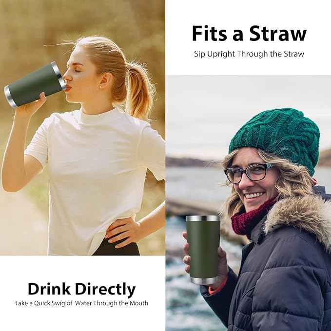 DOMICARE 20oz Stainless Steel Tumbler Bulk with Lid, Double Wall Vacuum Insulated Travel Mug, Powder Coated Coffee Cup, Army Green, 4 Pack